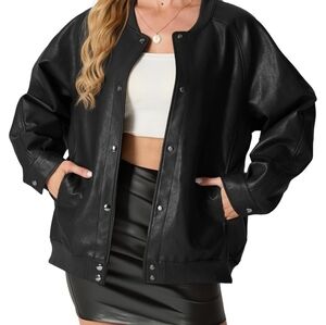 Womens Vegan Leather Moto Bomber Jacket XL Black Coat Outerwear new with tags